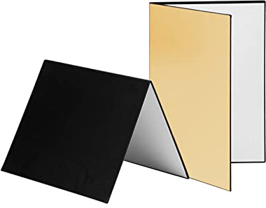 Namolit Cartone fotografico 3 in 1 pieghevole per fotografia Riflettore diffusore (nero + bianco + oro) per foto di alimenti di prodotti della natura morta, formato A4