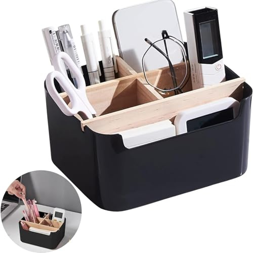 KOIROI Organizer Scrivania Legno, Portapenne da Scrivania, Organizzatore per l’ufficio, Scatola Portaoggetti con Scomparti Rimovibili, Multifunzionale Porta Penne, Desk Organizer per Ufficio Casa