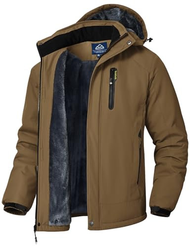 YSENTO Herren Winterjacke wasserdichte Warme Fleece Gefüttert Outdoor Softshelljacke Atmungsaktiv Skijacke Snowboardjacke mit Kapuze(Kaffee,XL)