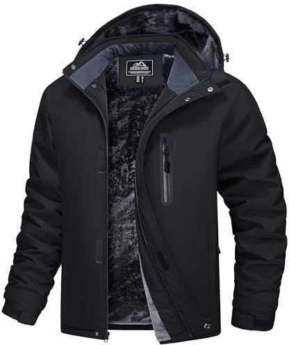 MAGCOMSEN Winterjacken Herren Warm Softshelljacke Winddicht Wasserdicht Skijacke Herren Fleece Gefüttert Winterparka mit Multi Taschen Atmungsaktiv Snowboardjacke Schwarz S