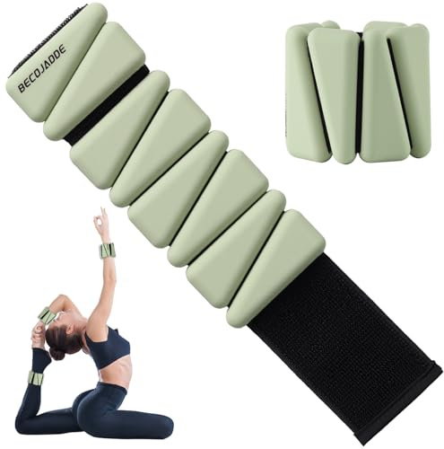 BECOJADDE Ankle Weights Set of 2 (1 lb Each) Adjustable Wrist Weights for Women Men Wearable Arm Leg Weight for Pilates, Running, Walking, Workout, Yoga, Sage Green