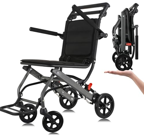 WEYRAL Fauteuil roulant pliable léger, 8 kg, ultra léger, pour personnes âgées, fauteuil roulant de transport, charge maximale : 100 kg