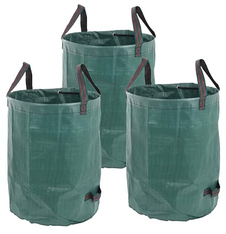 Lot de 3 sacs à déchets de jardin pliables - 120 l - En polypropylène robuste - Facile à ranger - Idéal pour les feuilles et les coupes vertes - Avec housse d'emballage et poignée - 60 x 50 cm