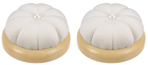 QUARKZMAN 2 Pezzi Base in Legno Puntaspilli Cuscino Stile Giapponese Carino Porta Aghi Puntaspilli Rotondi per Cucire Quilting Ricamo Artigianato Fai da Te, Crema