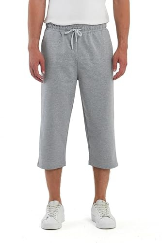 COMEOR Pantalon de sport court pour homme - Pantalon 3/4 Capri pour homme - Short de course en coton, gris clair, XL