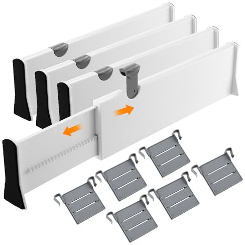 ZHYLUO 4 set di Separatori Cassetti, lunghezza 38-54 cm, altezza 10.5 cm, Divisore per Cassetti, Separatori per Cassetti, adatto per tolette, scrivanie, armadi, cucine (bianco)