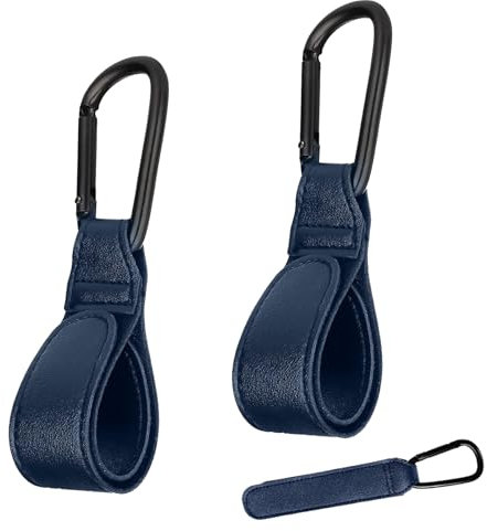 2 Stück Kinderwagen Haken Blau Kinderwagenhaken Kinderwagen Taschenhalter aus Leder für Kinderwagen Wickeltasche Taschen Einkaufstasche