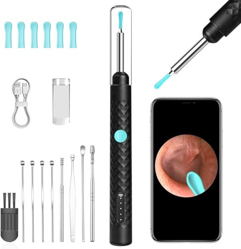 Ear Wax Removal Kit Ear Camera 1920P FHD Wireless Ear Cleaner Ear Wax Remover with 6 PCS Ear Spoon 3.5mm Waterproof Ear Wax Removal Kit for iPhone and Android Smartphones
