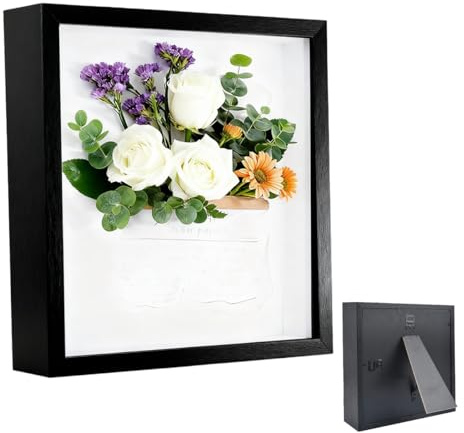 Cadre photo profond 25 x 25 cm Plaque acrylique transparente Cadre pour objet 3D Profondeur : 3 cm En bois Pour cadeau de mariage Noir