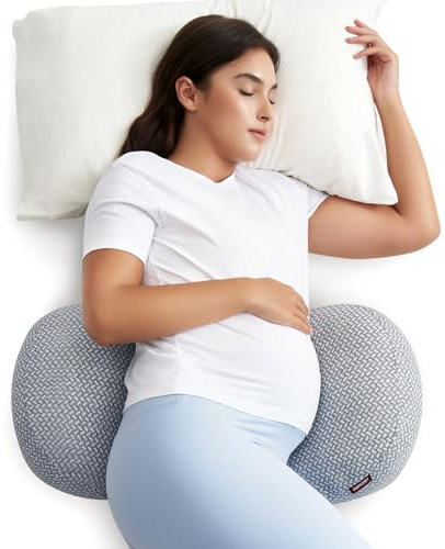 momcozy W Shaped Pregnancy Pillow - Adjustable Velcro, Portable Maternity Pillow for Side Sleeping, Belly Back Hip Support for Pregnant Women, Air Layer Washable Cover, Gray