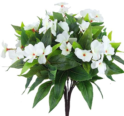 CEWUDA 2 paquetes de flores artificiales para exteriores e interiores, geranios artificiales, flores de seda, resistentes a los rayos UV, color blanco, geranio sintético, decoración para boda, hogar
