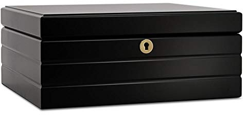 adorini Humidor Firenze - Deluxe, per un massimo di 75 sigari, igrometro a capello ad alta precisione, nero.