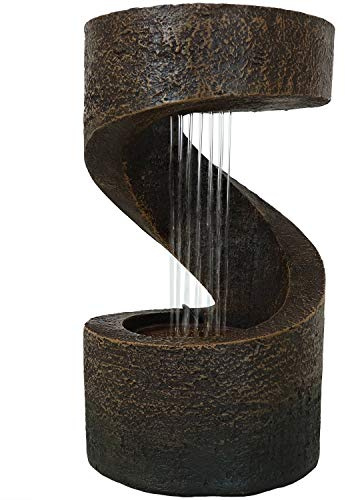 Sunnydaze Winding Showers Tabletop Water Fountain - 14 Inch Relaxing Indoor Desktop Water Fountain with LED Lights - Brown