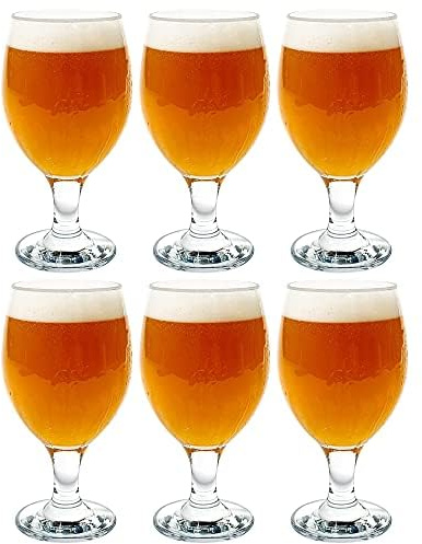 Vikko Beer Glass, Set of 6 Belgian Style Beer Glasses, Large Size 13.5 Ounce, Dishwasher Safe Durable Drinking Glass for Craft Brews, Beer or Water