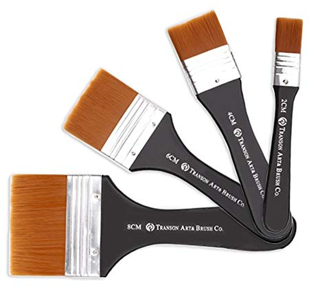 Juego de 4 Pinceles Planos para Artistas, Pinceles de Nailon, Pinceles acrílicos Profesionales para Dibujar, Acuarela, acrílico, Pintura al óleo, Gouache