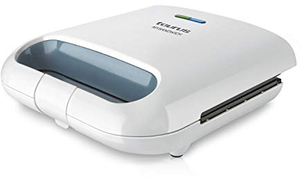 Taurus Mysandwich - Sandwichera eléctrica. 800W. 2 placas cuadradas para hacer 2 sándwiches a la vez. Sellado perfecto. Indicadores de funcionamiento. Placas con recubrimiento antiadherente. Blanco