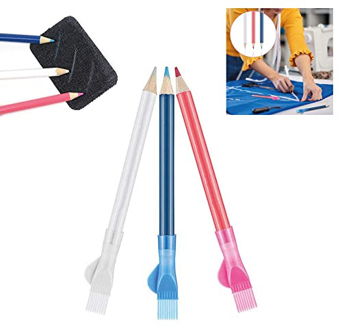 Mondo Idea - Lápiz de costura para costura con tapón de pincel, bolígrafo para marcado borrable por sastre dibujado, soluble en agua, tiza para tela, 3 colores