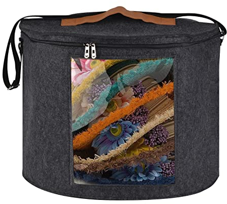 Bojuzhi 17 D×14 H Large Hat Storage Box with Lid, Portable Round Cowboy Hat Organizer Container with Clear Window, Bedroom Storage Bin for Clothes And Sheet, Dustproof Basket for Stuffed Animal Toy