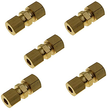 HongBoW Hardware 5 Pcs Brass Compression Tube Fitting Reducing Union 5/16 OD x 1/4 OD