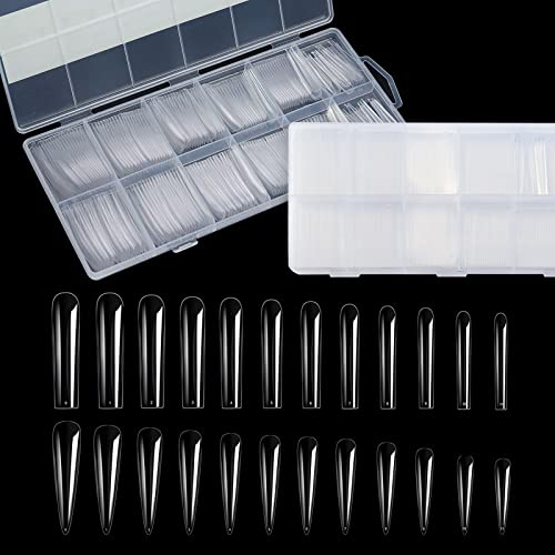 480 Pièces 3XL Faux Ongles Transparents - 24 Tailles, 240 Extra Longs Tips Capsules Acrylique, 240 Carrés Coniques Extra Longs pour Salons de Manucure