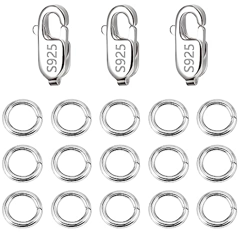 ALEXCRAFT Sterling Silber 925 Kettenverschluss Schmuckverschluss, 23 Stück ketten Halskette Verbinder Verschluss Offene Rings Biegeringe 5mm Schmuckringel Karabinerverschluss Groß Schmuckherstellung