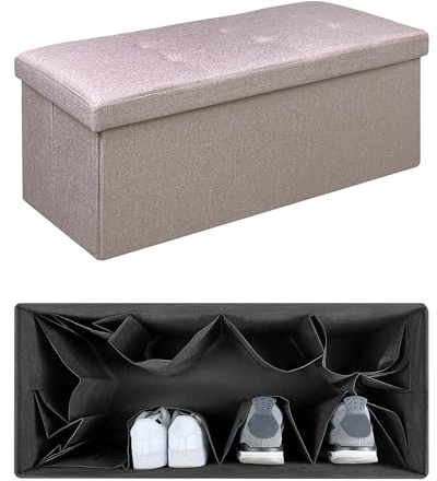 IlGruppone Pouf Contenitore Cassapanca Con Scarpiera Interna Salvaspazio Portaoggetti Porta Scarpe Panca Sgabello A Pie Di Letto Rettangolare Poggiapiedi Panchina - Caffelatte2 - Rettangolare