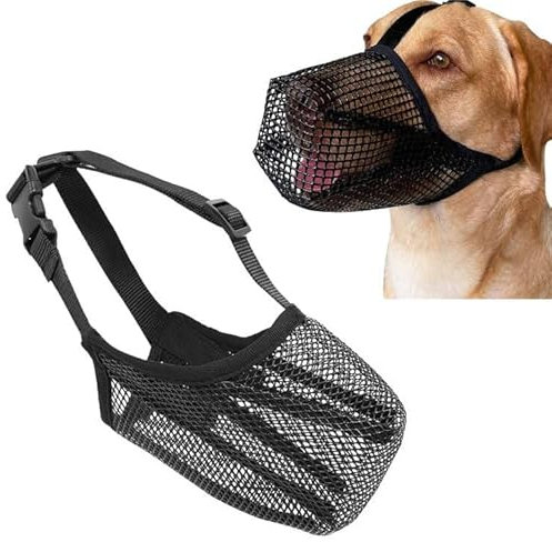Maulkorb für Hunde, Mesh Maulkorb für Mittlere Hunde, Maulkörbe für Hunde, Weicher Verstellbarer Maulkorb, Atmungsaktiver Dog Muzzle Geeignet für die Meisten Hunde, L, Schwarz