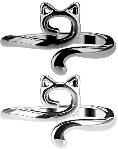 YUXIANLB 2 St Häkelring Für Finger, Metall Häkelring Katze, Verstellbare Strickring, Offene Garnführung Häkelringe, Geflochten Schnelleres Stricken Fingerhut Zubehör, für Häkeln Mutter Oma Geschenke