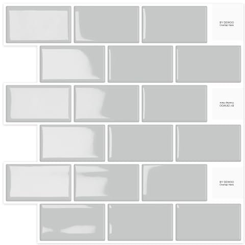 DEWOO Grey Self Adhesive Wall Tiles,Stick on Tiles Kitchen Backsplash Metro Subway Tile 10-Sheet（12x 12）