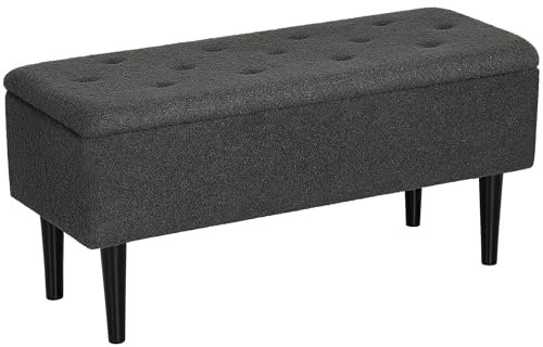 HOMCOM 47L Storage Ottoman, End of Bed Bench with Wooden Legs, Fabric Footstool for Living Room, Bedroom, 95 x 38 x 45cm, Dark Grey