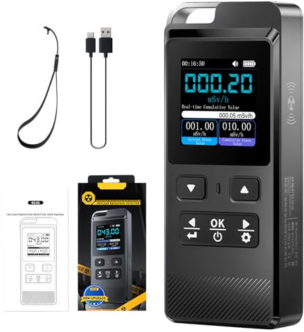 Geiger Counter Nuclear Radiation Detector, Handheld Dosimeter with Audible & Visual Alerts, Timed Monitoring for Y/X/β-Ray, Medical, Nuclear Effluent, Built-in Rechargeable Battery & Portable Design