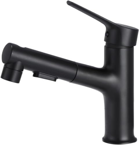 OWOHYG Robinet pour lavabo de Salle de Bain Robinet de Salle de Bain monotrou extractible Robinet de lavabo sous Plan en Laiton - Noir