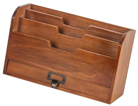 perfeclan Schreibtisch-Postständer aus Holz, Akten- und Briefständer, platzsparendes, vielseitiges Aufbewahrungsregal aus Holz, Aktensortierbox für den, Braun