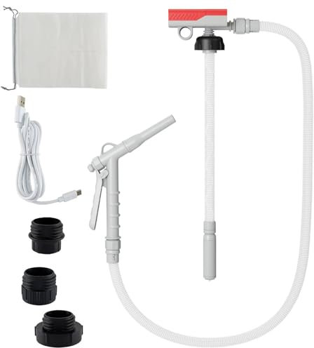 TANGZON Portable Power Battery Fuel Pump, Battery Operated Transfer Pump with Quick Stop Nozzle, 3 Adapters, 14 LPM Quick Flow & 130 CM Hose, Water Gas Transfer Pump for Gasoline Diesel Oil