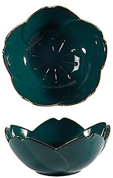 DINHEAROM 2pezzi Piatti in Per Salse Ciotole Per Condimenti Forma Fiore Design in Porcellana Piatto Per Condimenti Cucina Barbecue Verde Scuro Per Salse Snack e Antipasti