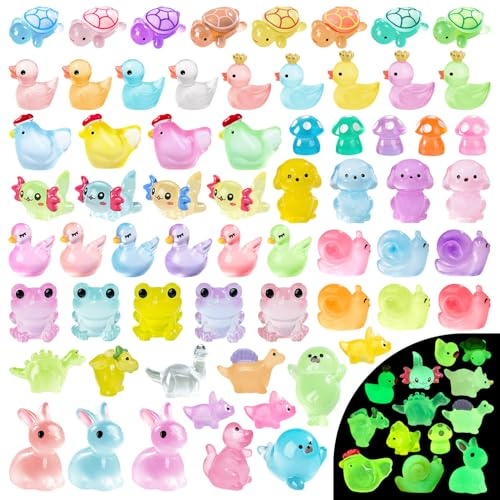 SHIFANQI 105pcs Mini Resin Animals, Tiny Resin Animals Mixed Glow in The Dark, Miniature Small Ducks Little Figures Bulk for Micro Fairy Garden Landscape Accessories Dollhouse Hide Crafts Decor