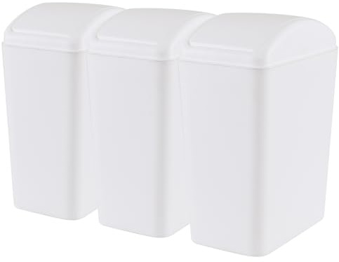Qqbine 4.5 Gallon Plastic Swing Top Garbage Can, Swing Lid Trash Bins, White, 3-Pack