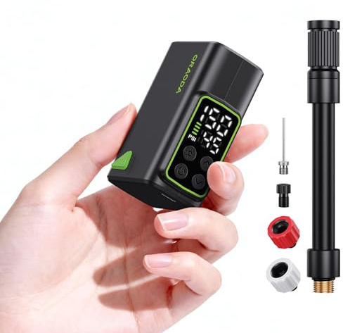 Electric Bike Pump, Fast-Inflation Mini Tire Inflator 150PSI with Gauge, Brushless Motor Rechargeable Cordless Air Pump for Presta & Schrader Valves, for Road/Mountain Bikes, Motorcycles, Balls