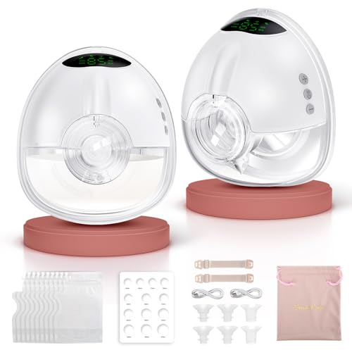 Baemee Electric Breast Pump Hands Free, Wearable Breast Pump with 4 Modes 9 Levels Strong Suction, Low Noise, Portable Breastfeeding Pump with 17/19/21/24mm Flange, 2 Packs Snow White
