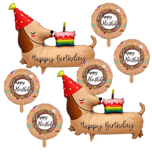 Rainway Set di 7 palloncini bassotto, 2 palloncini per cani lunghi e 5 rotondi, palloncini a tema bassotto, pallone elio animali per decorazione compleanno e festa tematica sul tema del bassotto