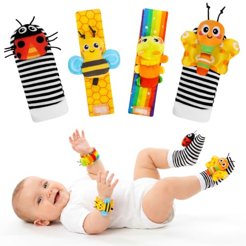 Joyvity Hochet Bebe, Hochet Poignet Bébé, Jouet Bebe 0 3 6 Mois Poignet et Pied Finder Jouets D'éVeil Jouet Développement Sensoriel Bebe Naissance Cadeau pour Fille Garçons 0 3 6 12 Mois