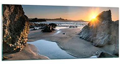 Quadri Moderni Soggiorno Paesaggio britannico riva linea costiera Quadro su Vetro 120x50cm Stampe da Parete in Vetro Camera da Letto 1 pezzo Wall Art Grandi Decorazione Murale Immagini GAB120x50-3174