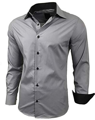 Baxboy R-44, camicia da uomo a maniche lunghe, slim fit, facile da stirare, per lavoro, matrimonio, tempo libero grigio. L
