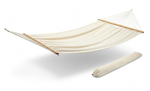 FUN FAN LINE - Hamaca de Jardín para Exterior o Interior Blanco Lino190x80 cm | Hamacas Colgantes Portátiles para Camping y Acampada con Funda Protectora | Ideal para Terraza y Balcón