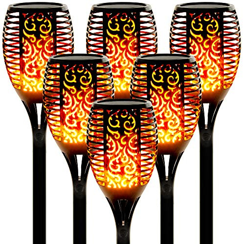 Walensee Solar Tiki Torches with Flickering Flame,96 LED Solar Torch Lights Outdoor Waterproof,43 Tall Super Larger Size Tiki Torches for Outside Garden Patio Yard, 6Pack