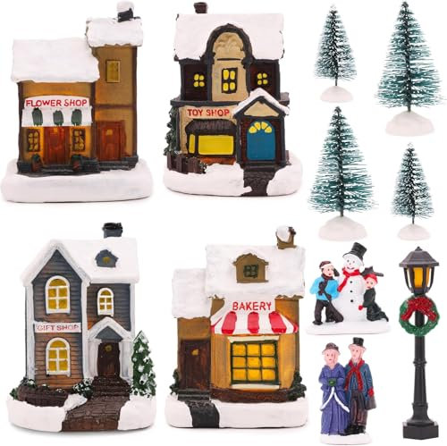 Toyland® Mini villaggio di Natale & negozio scena con luci LED (12 PEZZI NEGOZIO)