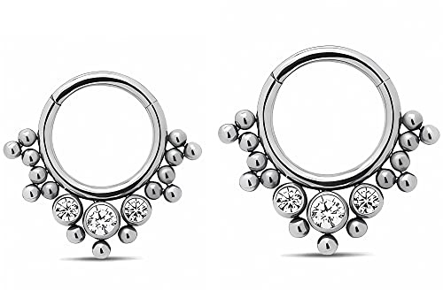 NewkeepsR 2 Piezas-1,2mm con diámetro de 8mm/10mm G23 Titanio Septum Clicker Cluster Bisagra Tridente Anillos Daith Joya Piercing.