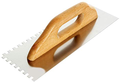 Toolty Llana profesional de acero inoxidable cuadrada con muescas para azulejos, llana de yeso -320 mm, 8 x 8 mm, para morteros adhesivos - Mango de madera, azulejos, adhesivo, bricolaje - TLTY-5308