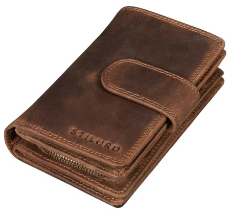 STILORD Tilda Damen Portemonnaie Leder RFID Geldbörse Groß Vintage Geldbeutel für Frauen Ledergeldbörse mit vielen Fächern Echtleder Farbe:mittel - braun