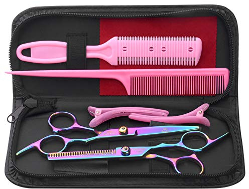 8 Pcs Hair Cutting Scissors Kits, 6 Stainless Steel Hairdressing Shears Set Professional Barber Set Thinning/Texturizing Scissors Pet Grooming Scissor Razor Comb Clip for Home Salon (Scissor Suit)
